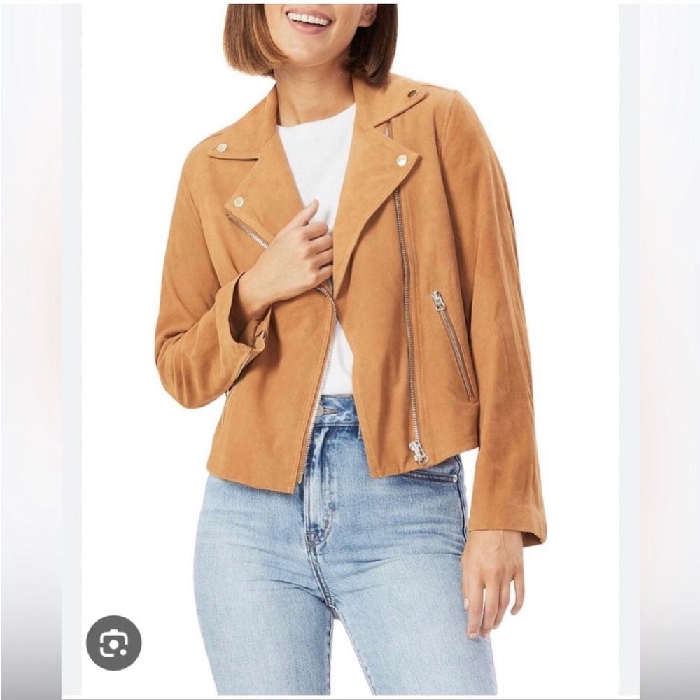 NWOT Cognac Camel Carmel Tan Suede Microfiber Asymmetrical Moto Jacket S 4 Fall